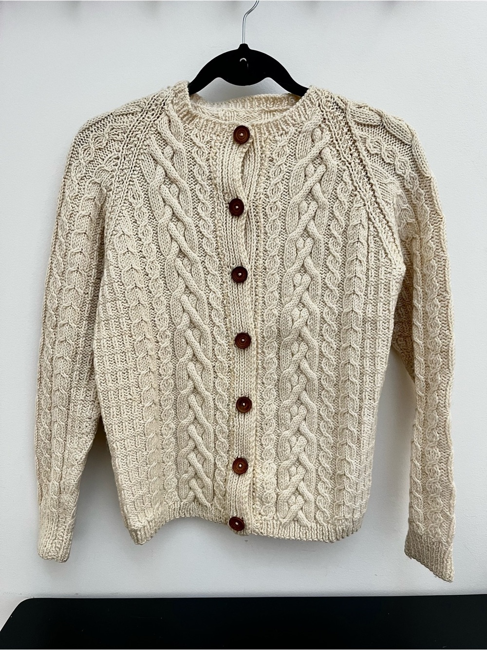 Neutral Cream Hand Knit Cable Knit Cardigan Sweater S | Coastal Fisherman Fall